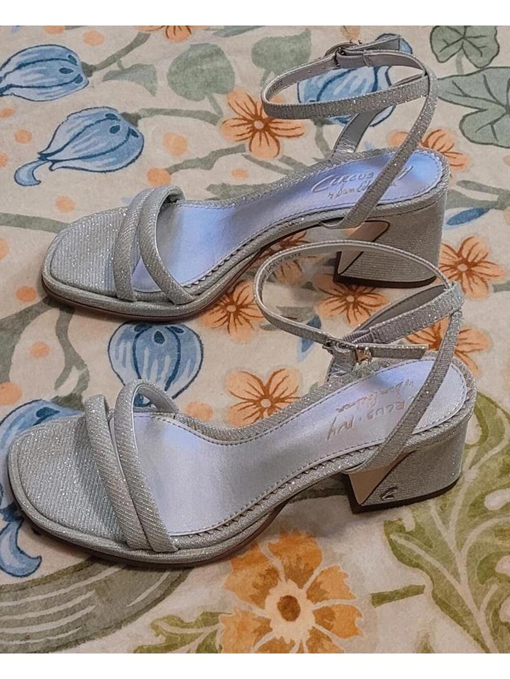 Circus by Sam Edelman Silver Glitter Ankle Strap Women's Sandals Shoes Size 7.5